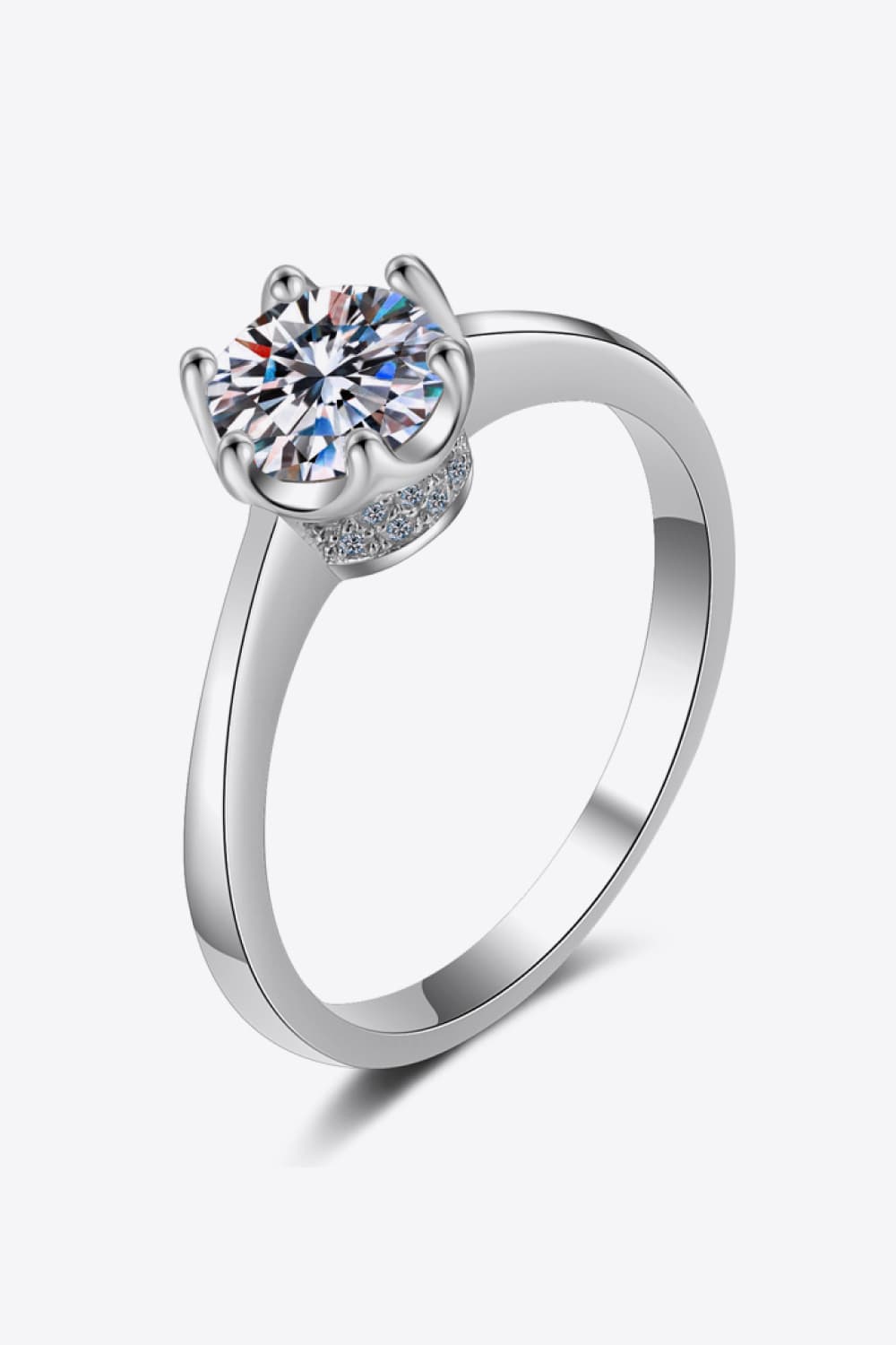 1 Carat Moissanite Rhodium-Plated Solitaire Ring Silver