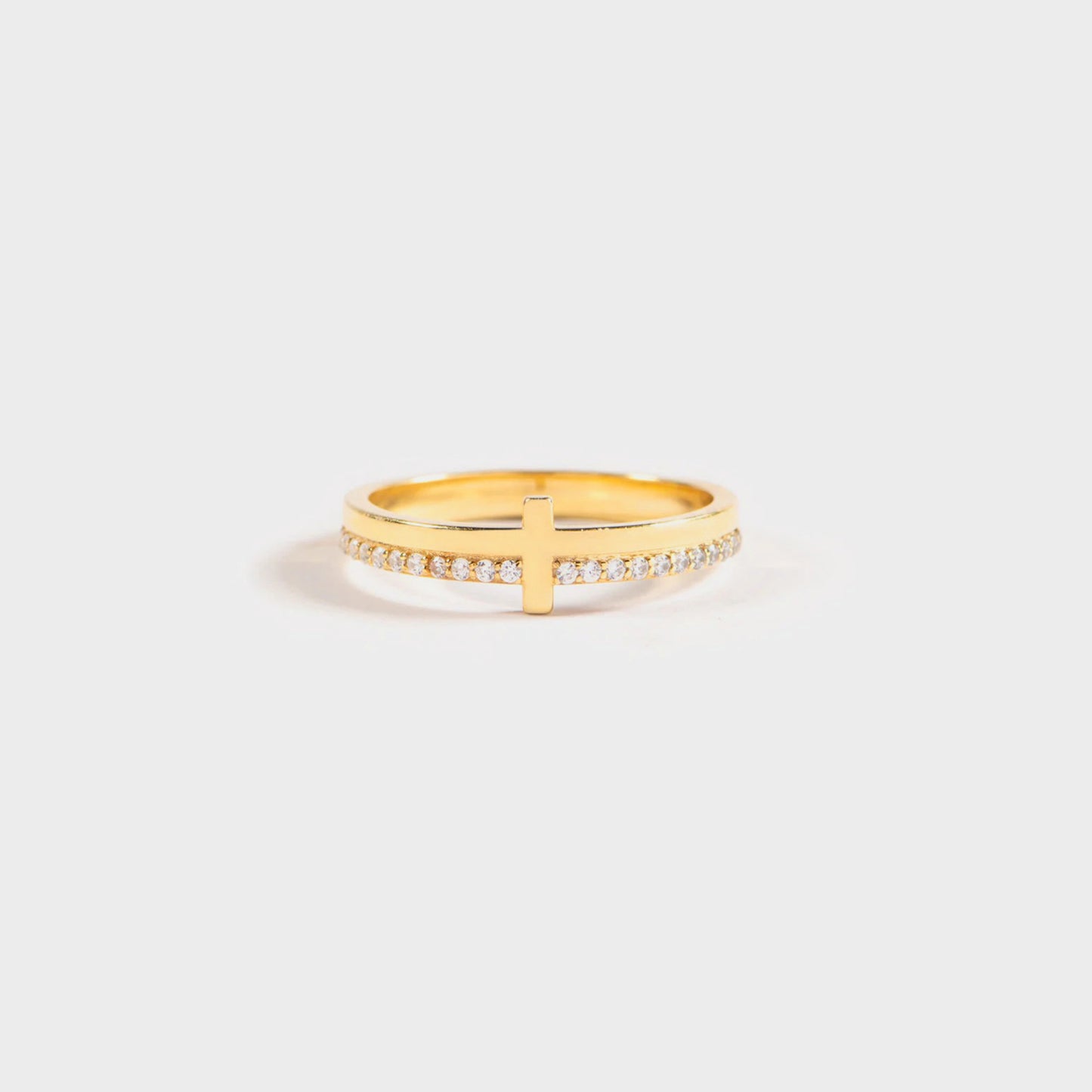 Zircon 925 Sterling Silver Cross Ring Gold