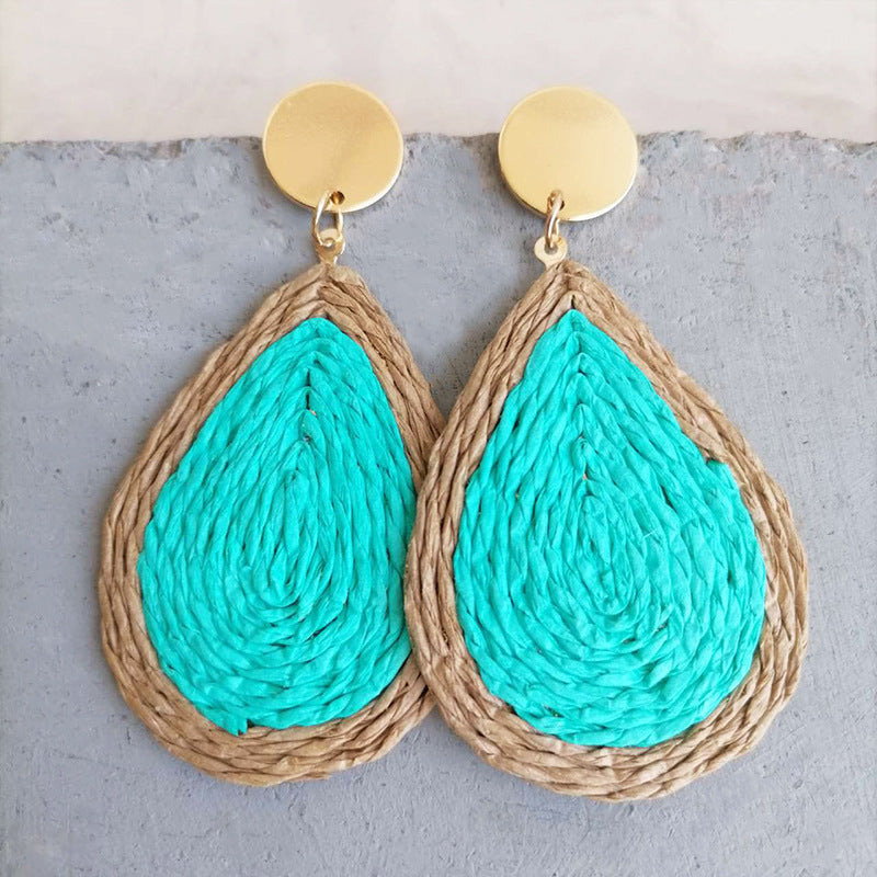 Raffia Grass Teardrop Earrings Aqua One Size