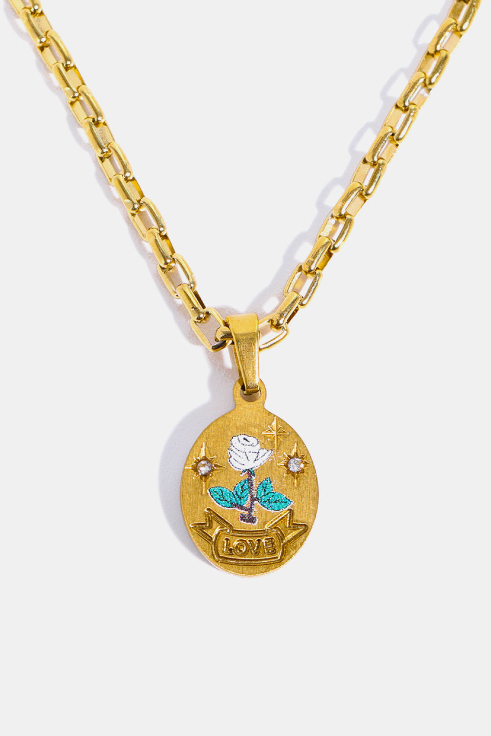 Stainless Steel 18K Gold-Plated Necklace White Rose One Size