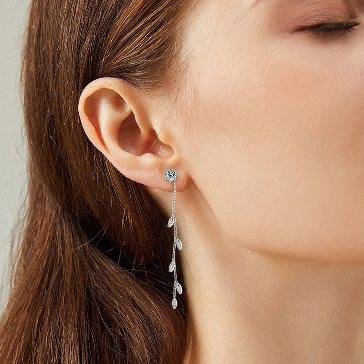 1.38 Carat Moissanite 925 Sterling Silver Leaf Earrings Silver One Size
