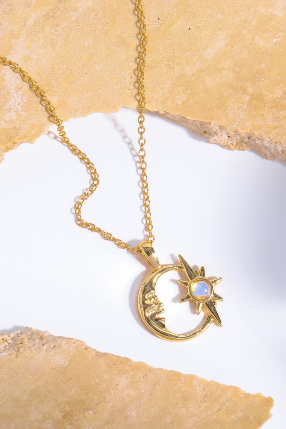 Copper 14K Gold-Plated Moon & Star Shape Pendant Necklace Gold One Size