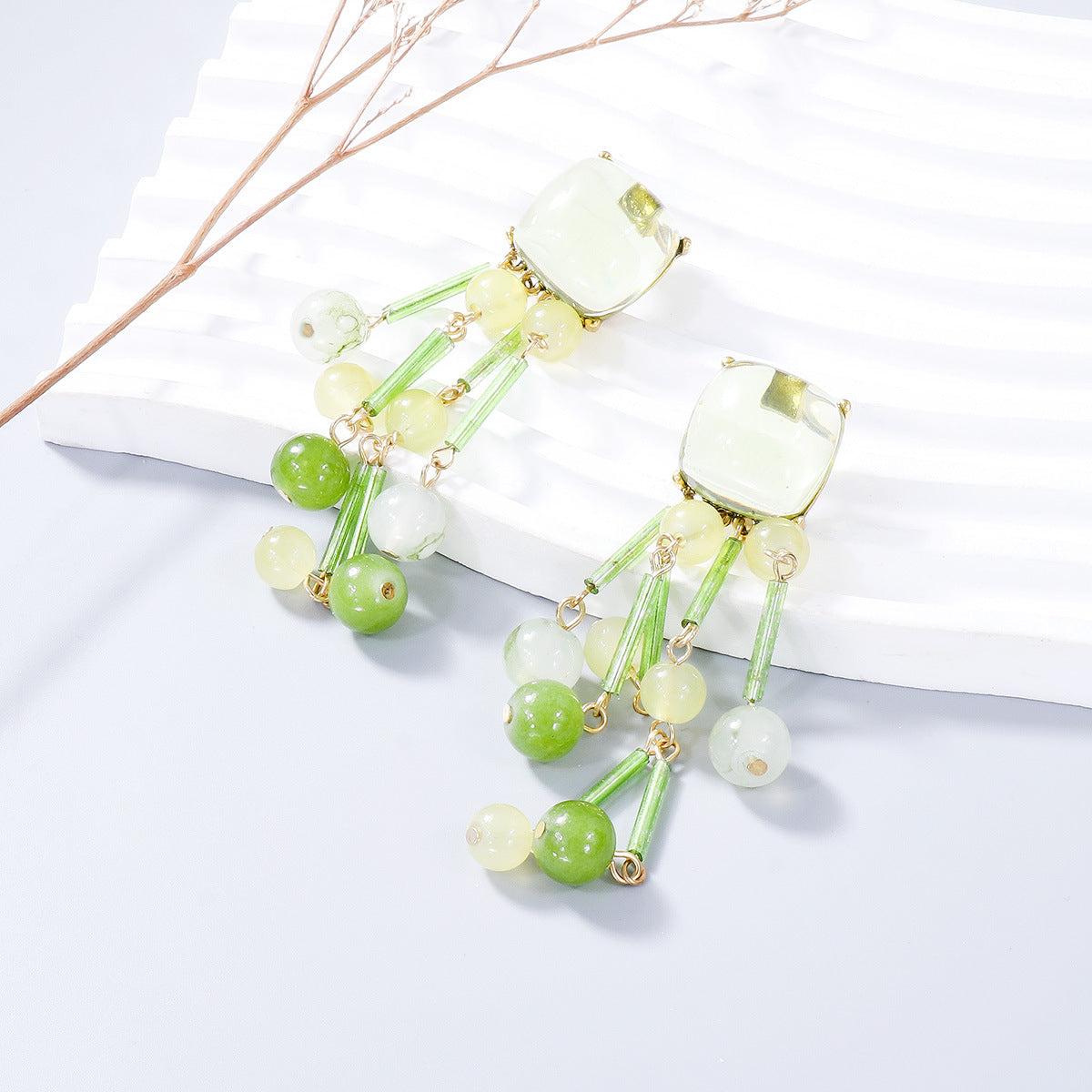 Acrylic Bead Dangle Earrings Gum Leaf One Size