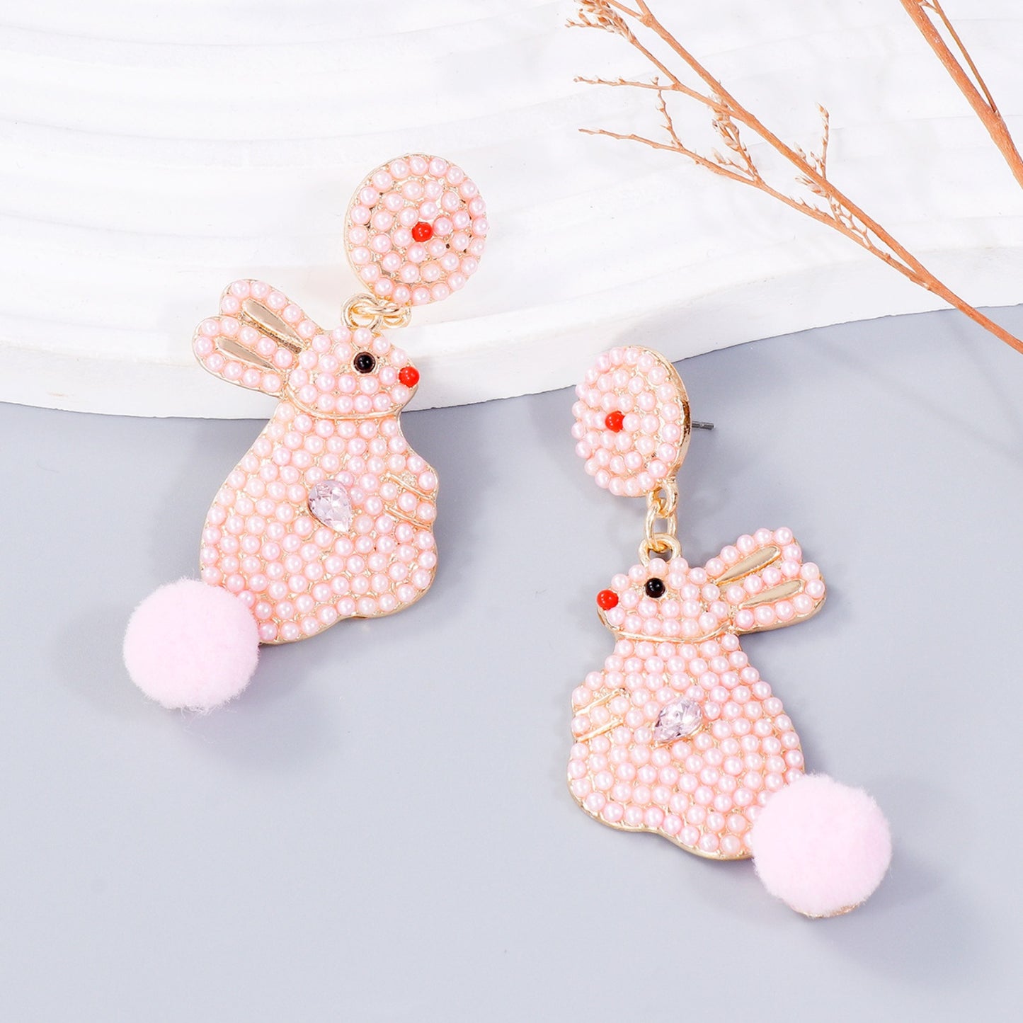 Synthetic Pearl Alloy Rabbit Dangle Earrings Blush Pink One Size