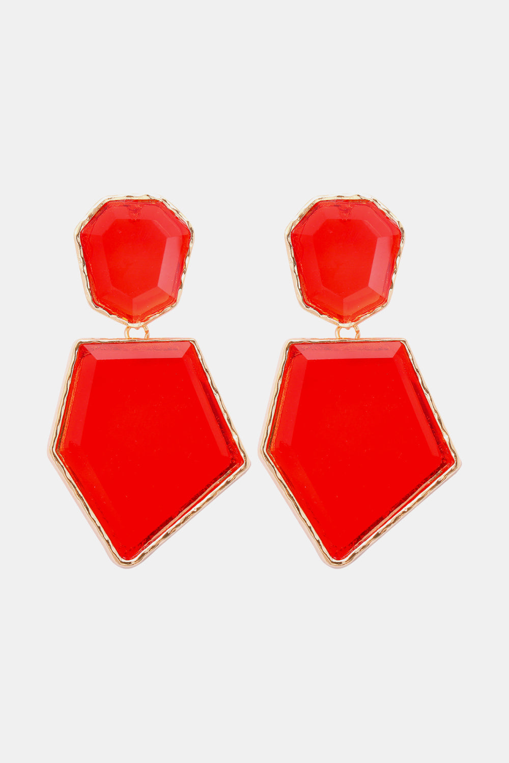 Geometrical Shape Zinc Alloy Frame Resin Dangle Earrings Red One Size