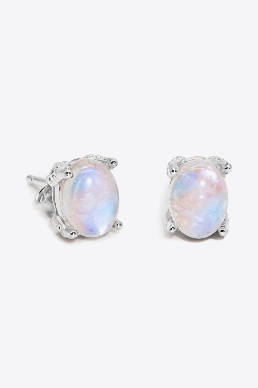 Natural Moonstone 4-Prong Stud Earrings Silver One Size