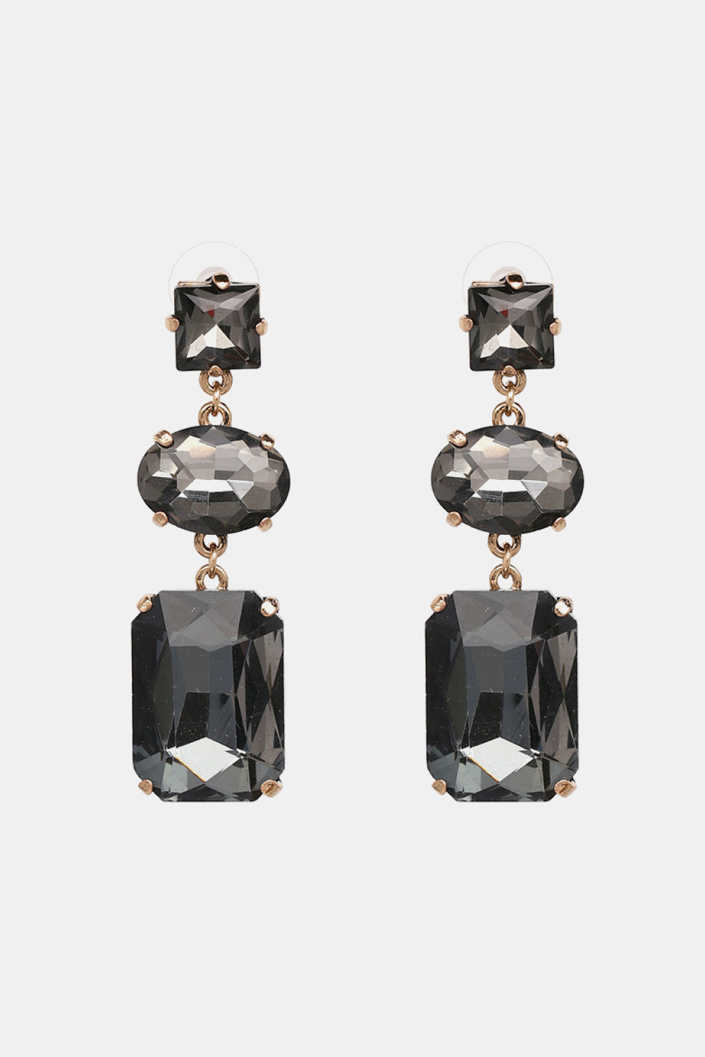 Geometrical Shape Glass Dangle Earrings Dark Gray One Size