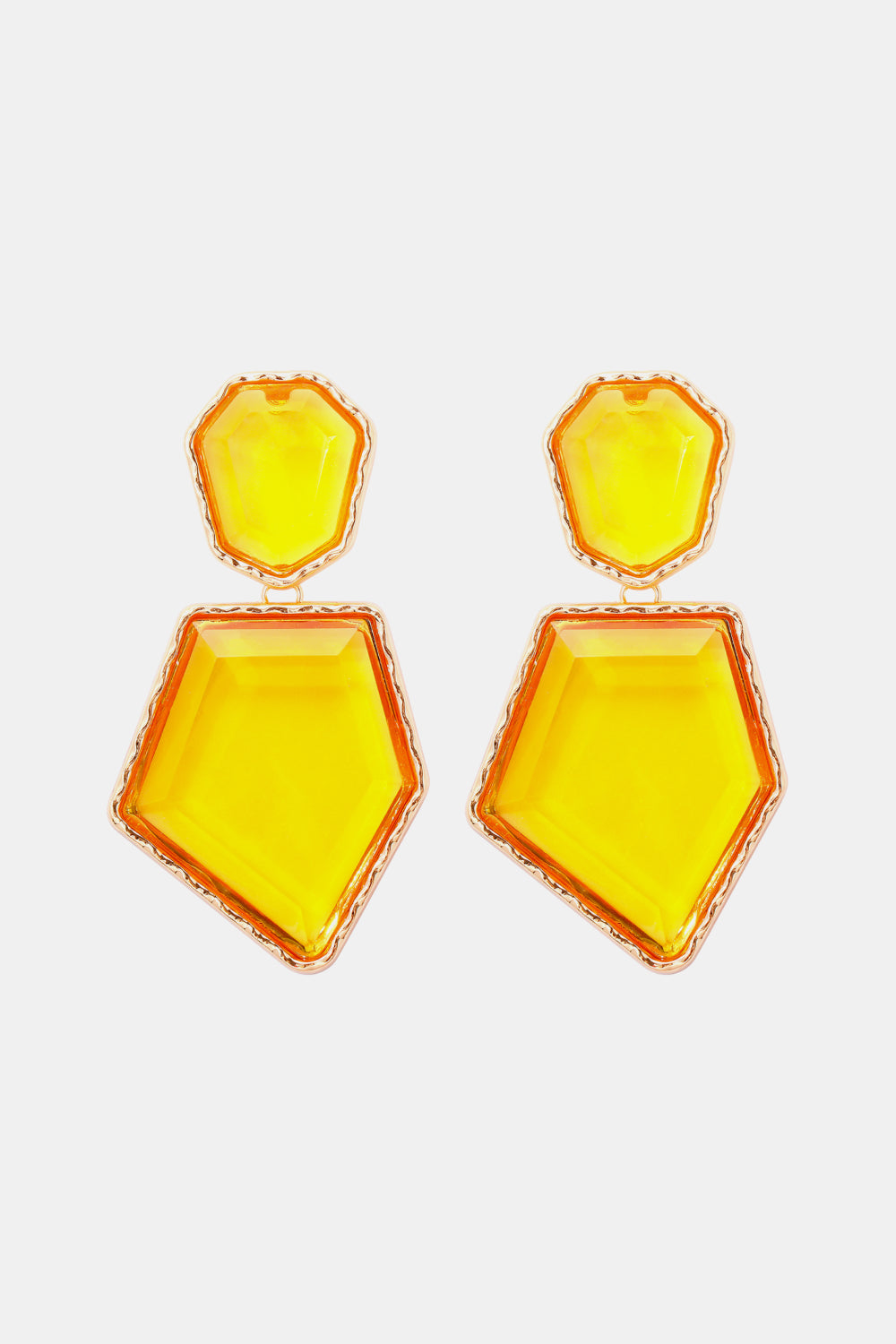 Geometrical Shape Zinc Alloy Frame Resin Dangle Earrings Yellow One Size