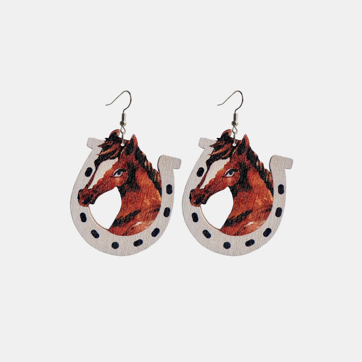 Iron Hook Wooden Earrings Brown One Size