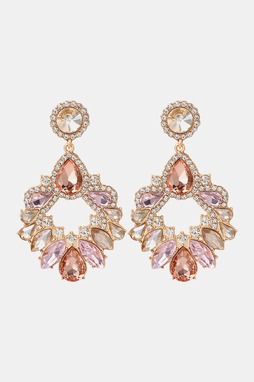 Zinc Alloy Frame Glass Stone Dangle Earrings Watermelon pink One Size