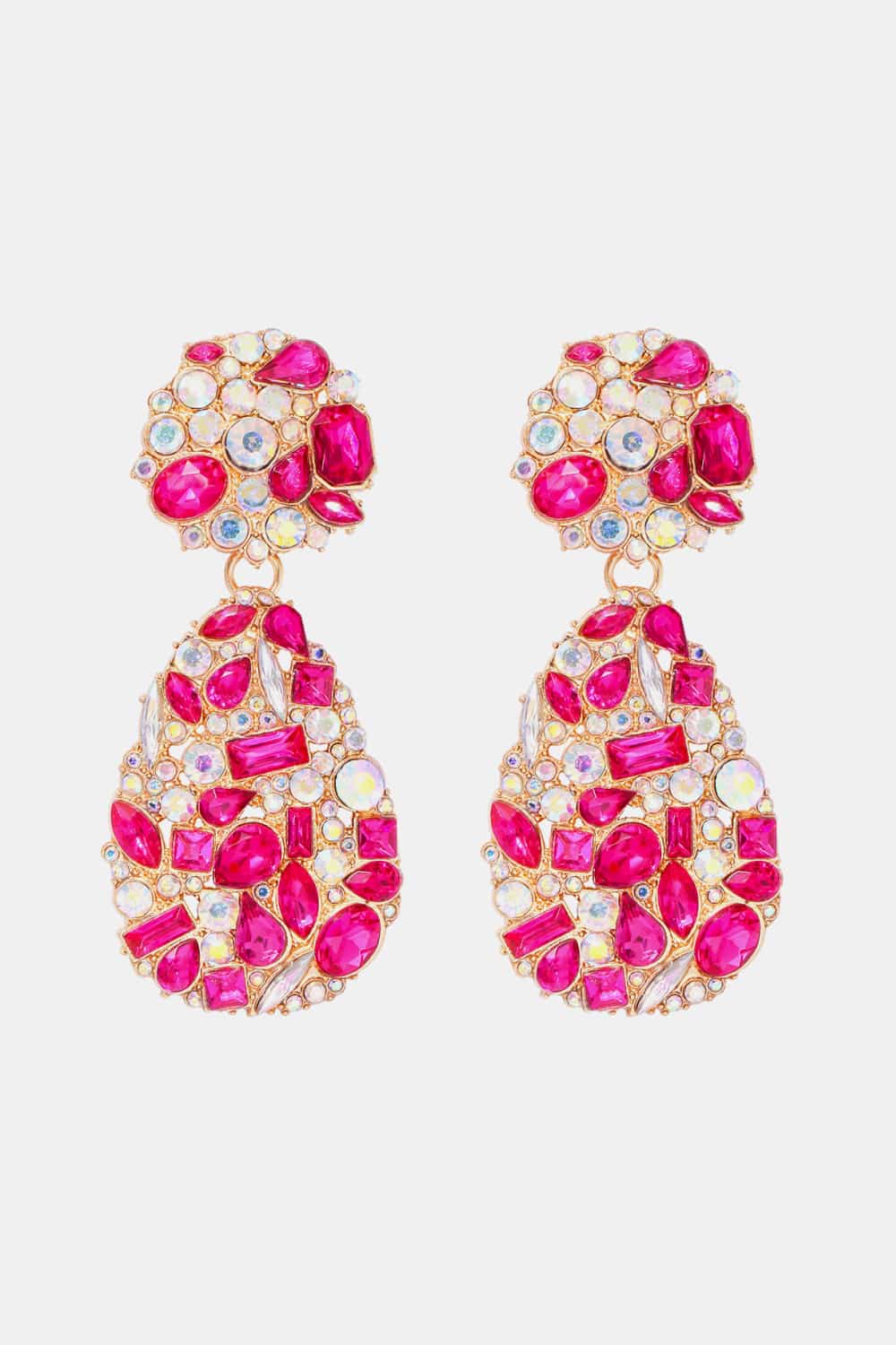 Teardrop Shape Zinc Alloy Dangle Earrings Hot Pink One Size