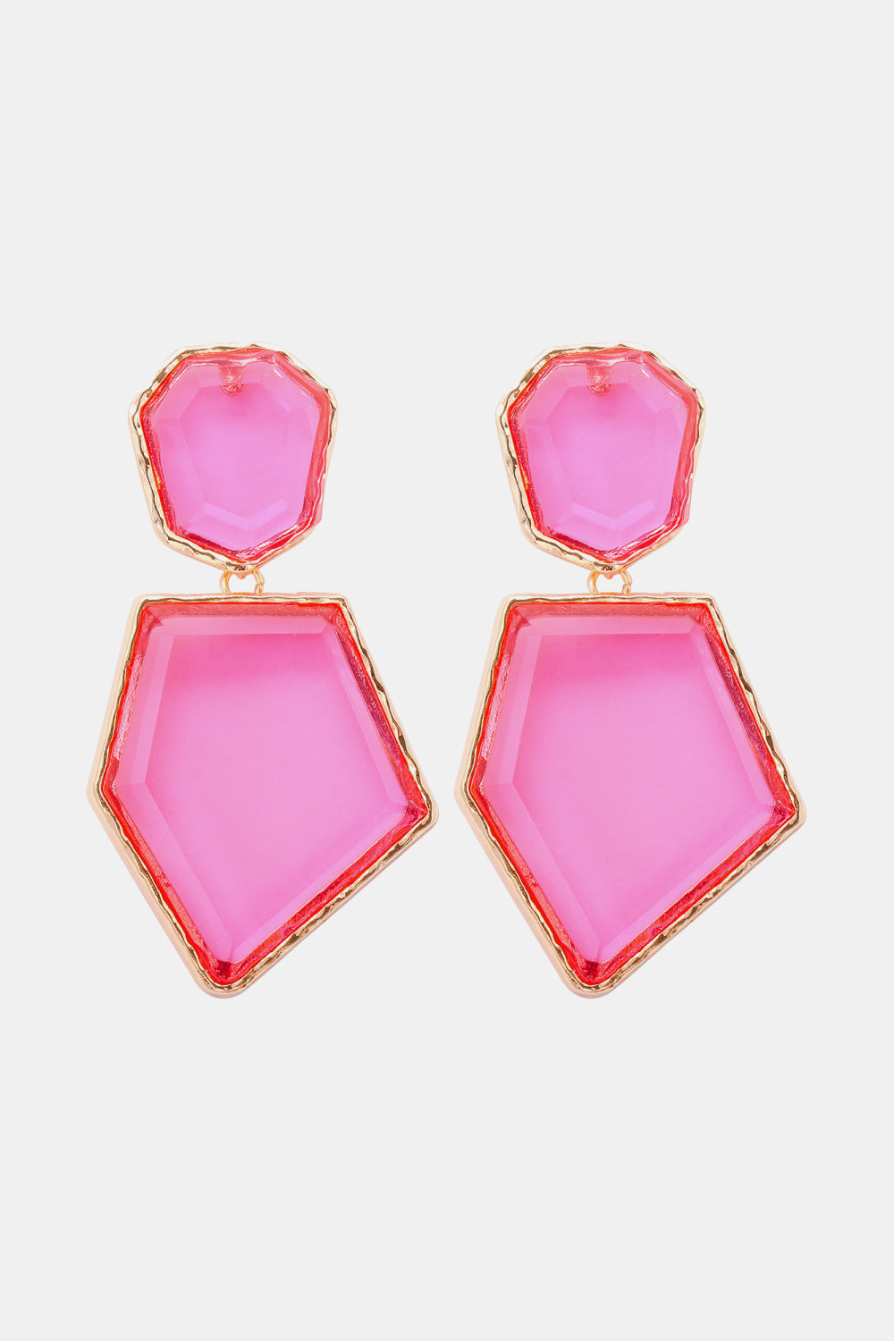Geometrical Shape Zinc Alloy Frame Resin Dangle Earrings Pink One Size