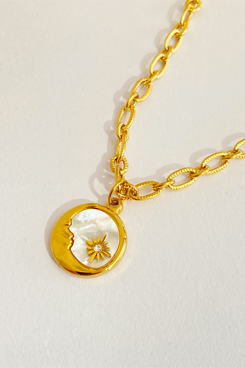 Round Pendant Stainless Steel Necklace Moon One Size