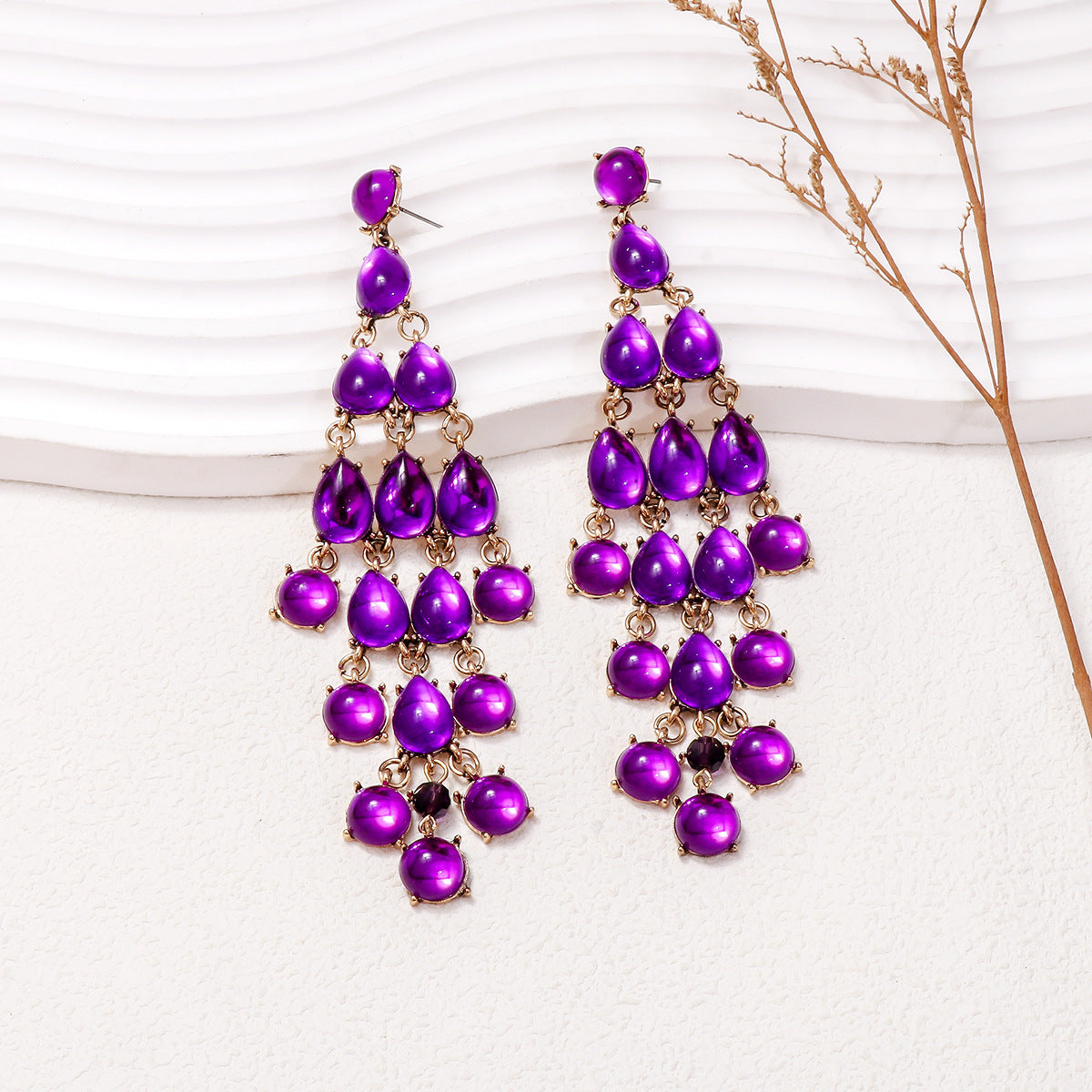 Alloy & Rhinestone Teardrop Earrings Purple One Size