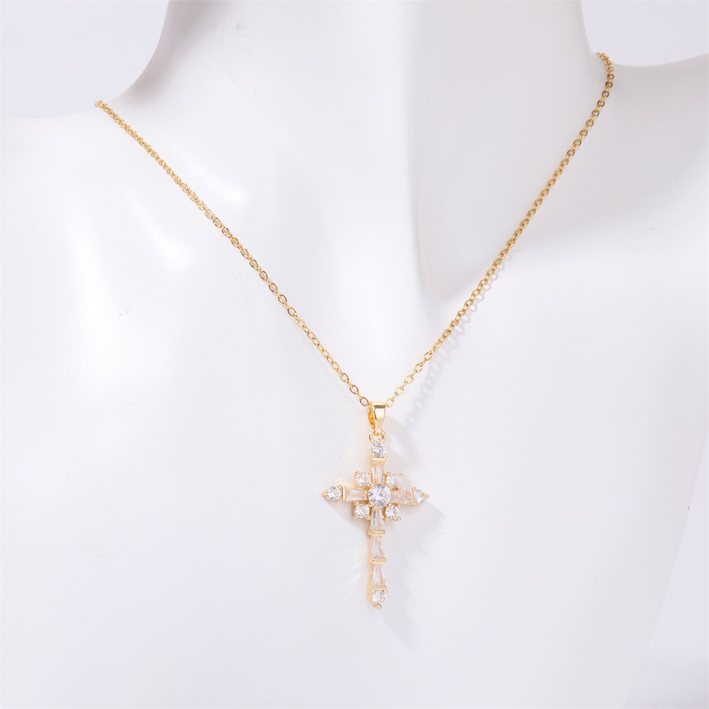 Stainless Steel Inlaid Zircon Cross Necklace Style E One Size
