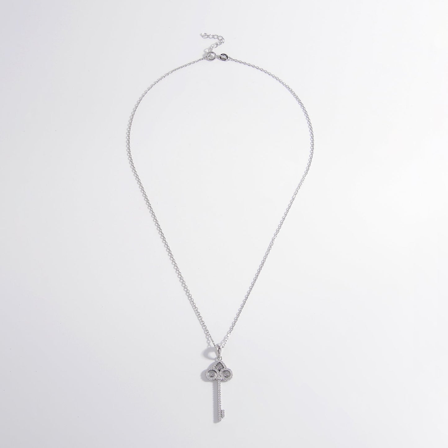 925 Sterling Silver Inlaid Zircon Key Shape Necklace