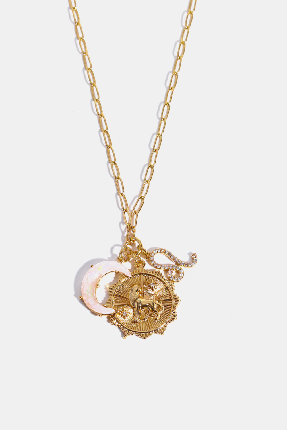 Constellation and Moon Pendant Copper Necklace Leo One Size