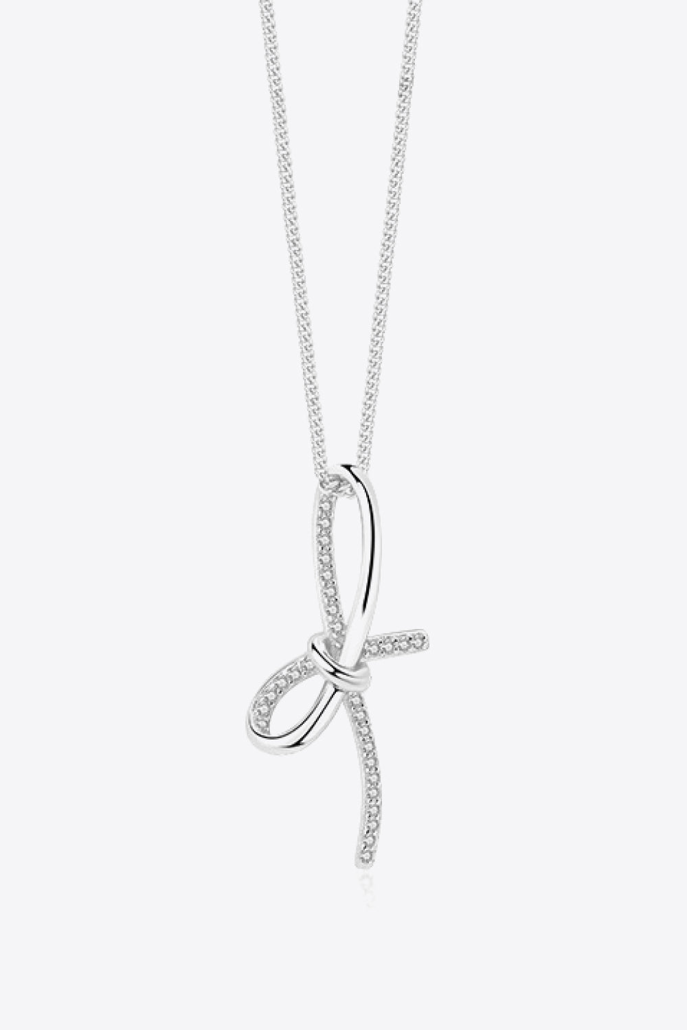 Zircon Bow Pendant Necklace Silver One Size