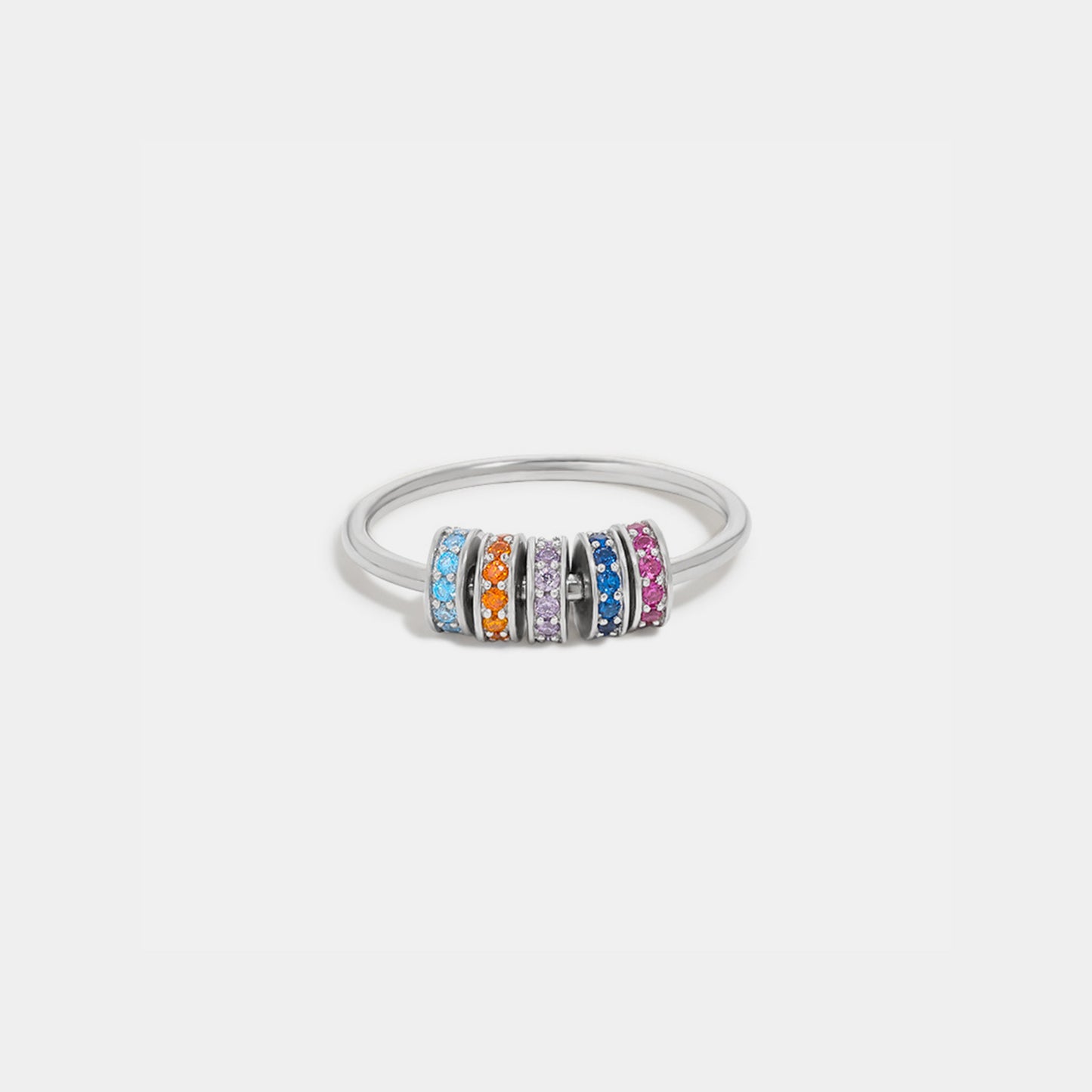 Inlaid Zircon 925 Sterling Silver Ring Silver Multicolor
