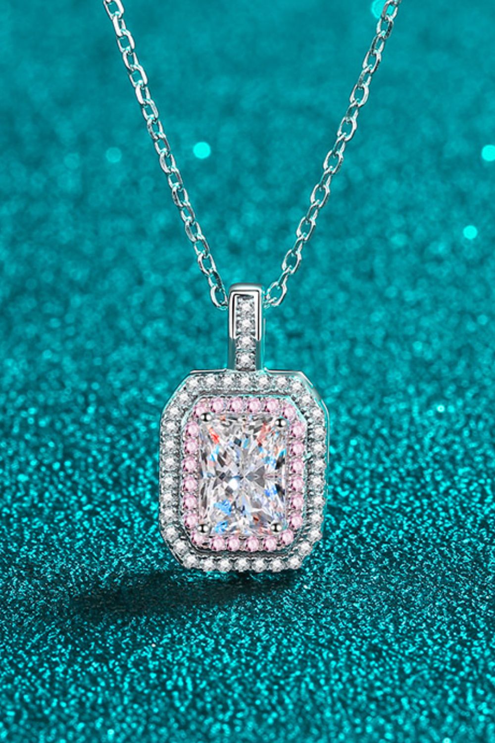 1 Carat Moissanite Geometric Pendant Chain Necklace Silver One Size