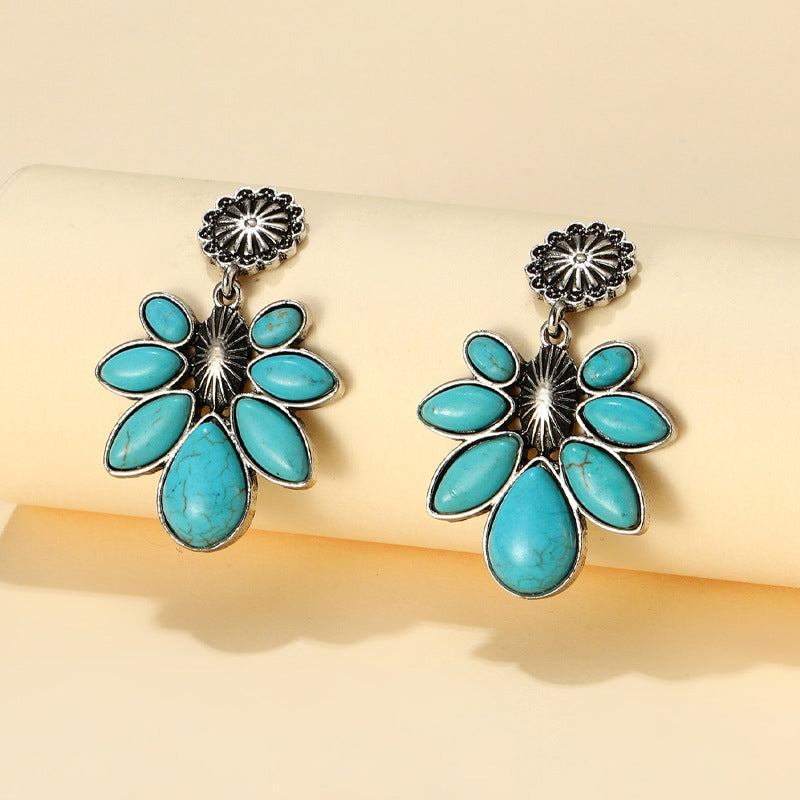 Artificial Turquoise Flower Earrings Teal One Size