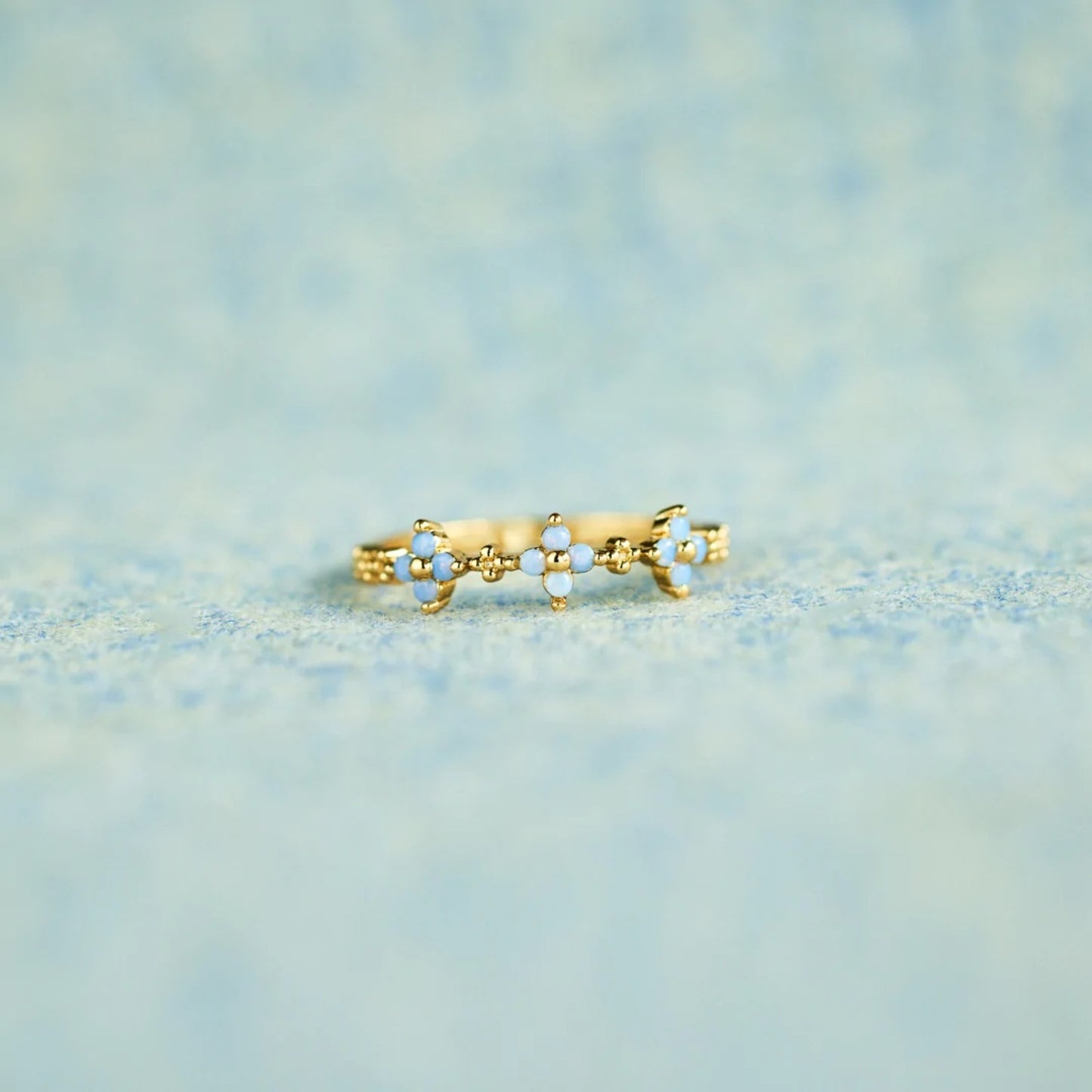 925 Sterling Silver Inlaid Zircon Flower Ring Gold