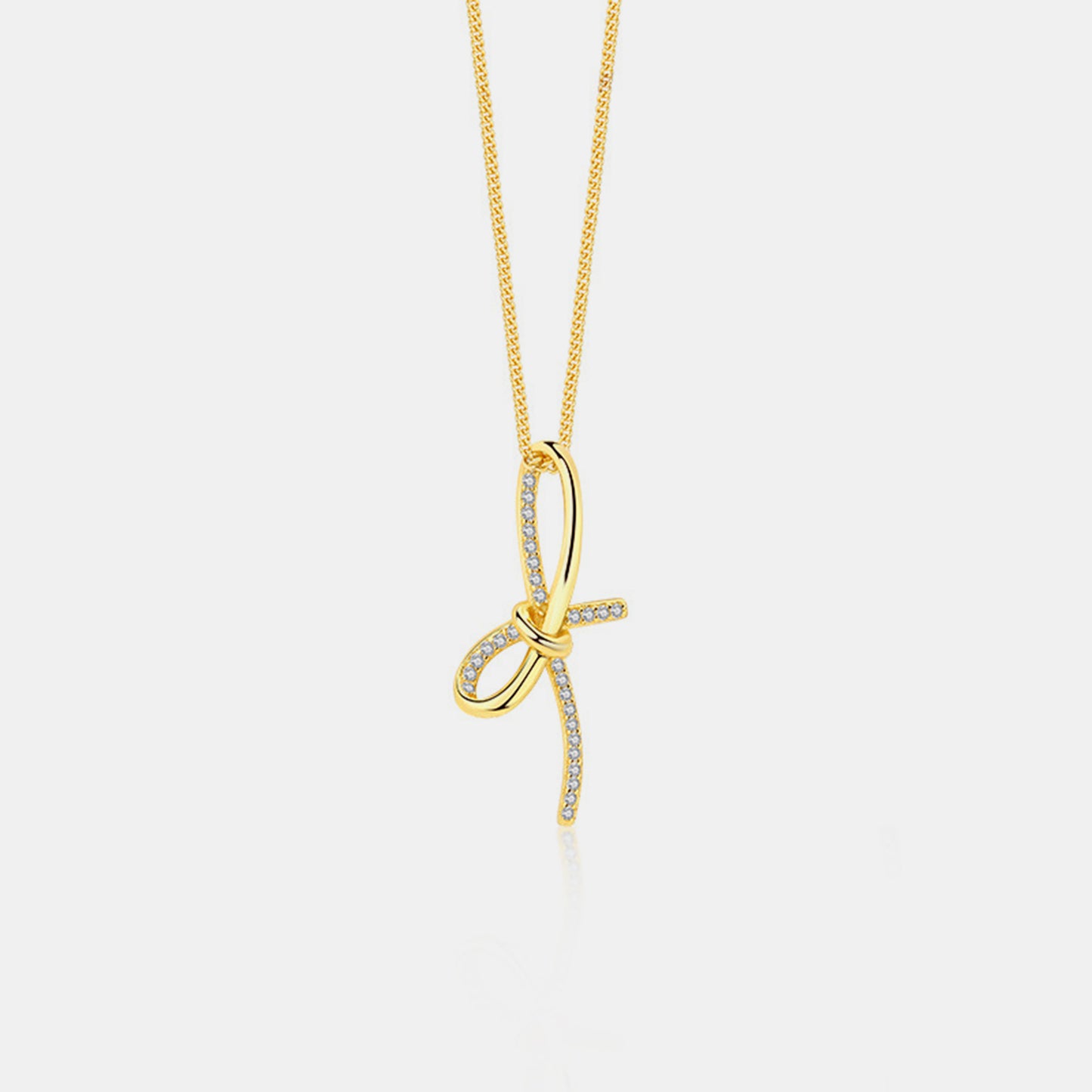 Zircon Bow Pendant Necklace Gold One Size