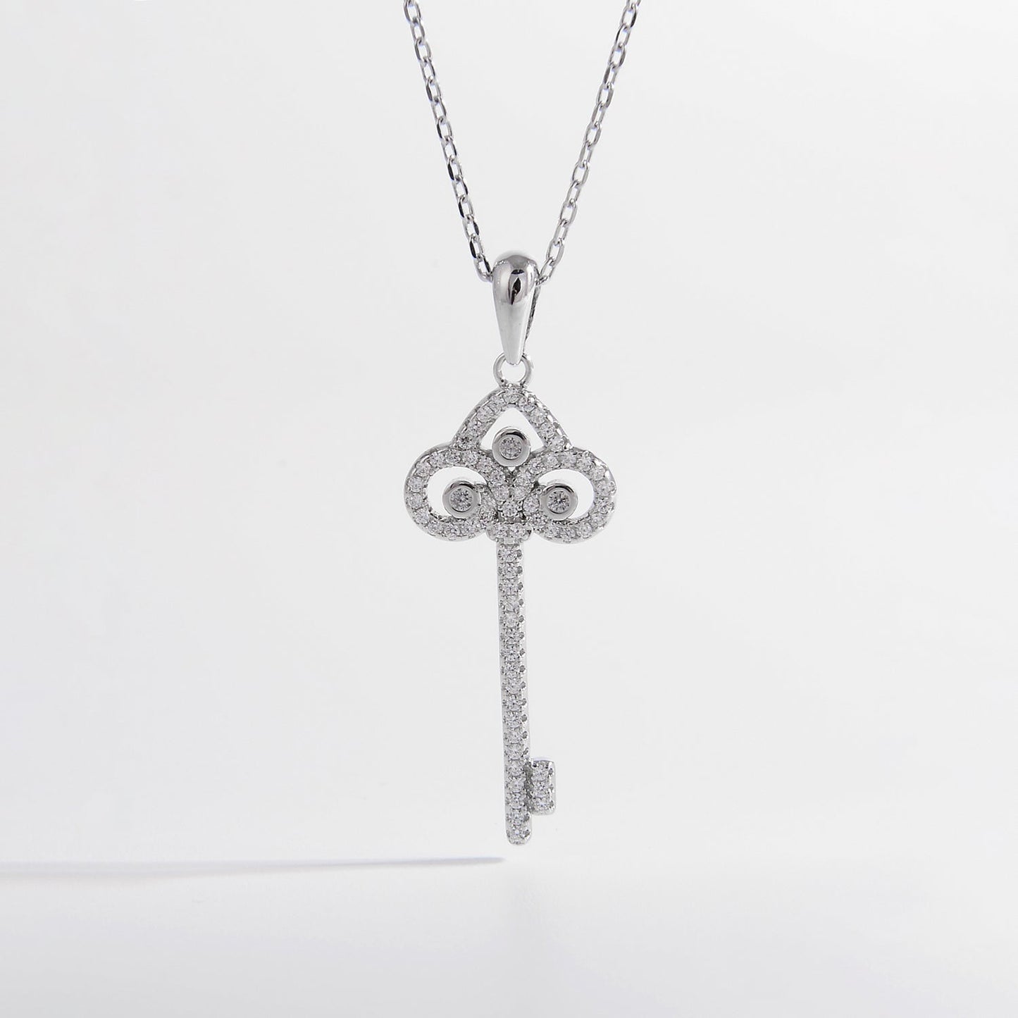 925 Sterling Silver Inlaid Zircon Key Shape Necklace Silver One Size