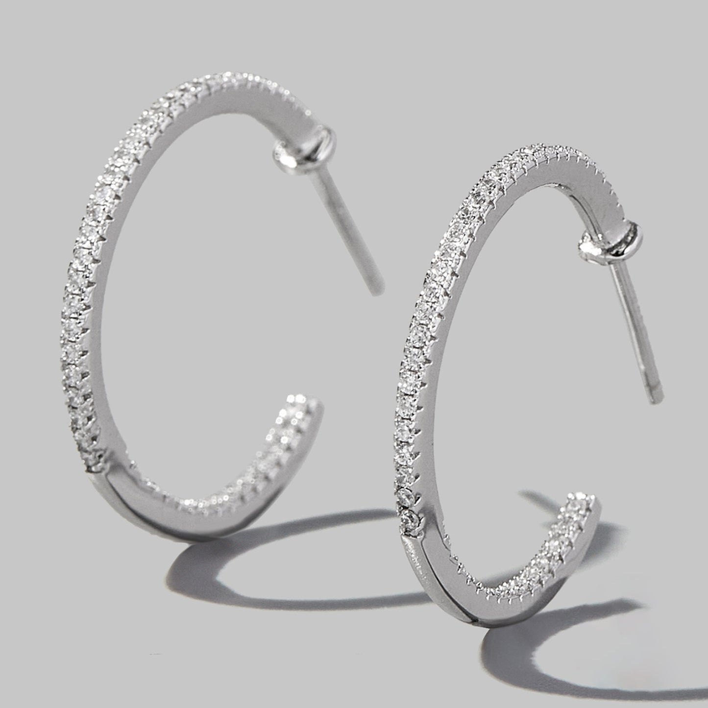 Zircon 925 Sterling Silver C-Hoop Earrings Silver One Size