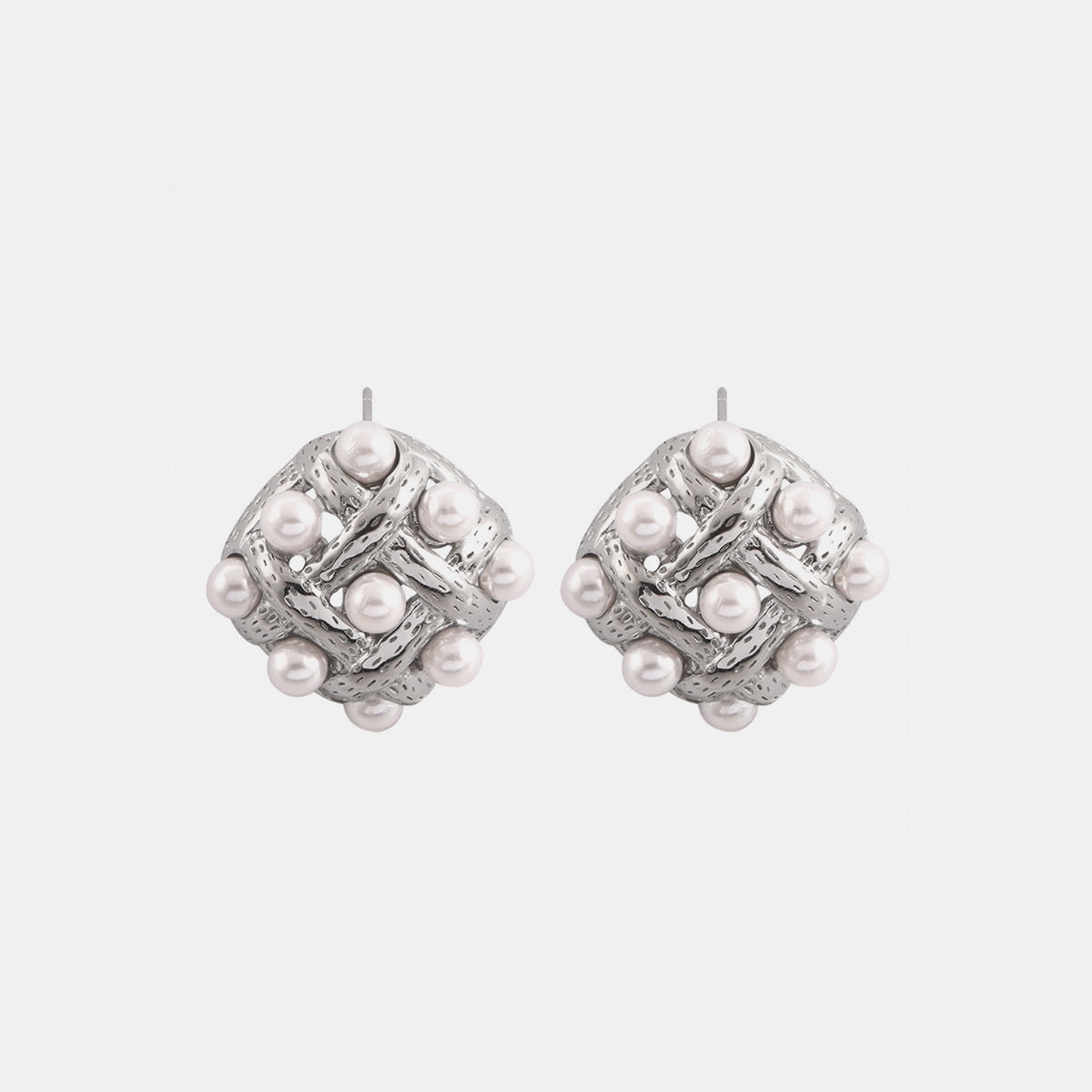 Copper Shell Pearl Stud Earrings Silver One Size