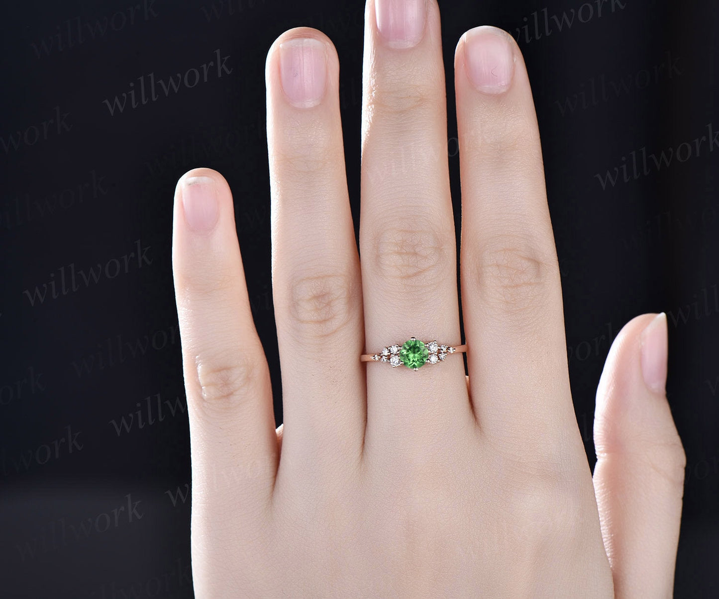 0.5ct Natural Tsavorite ring round cut Tsavorite engagement ring white gold snowdrift diamond ring 6 prong dainty unique wedding ring women