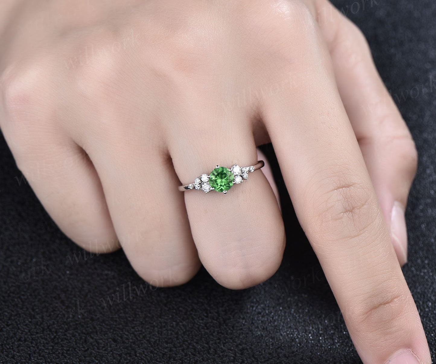 0.5ct Natural Tsavorite ring round cut Tsavorite engagement ring white gold snowdrift diamond ring 6 prong dainty unique wedding ring women