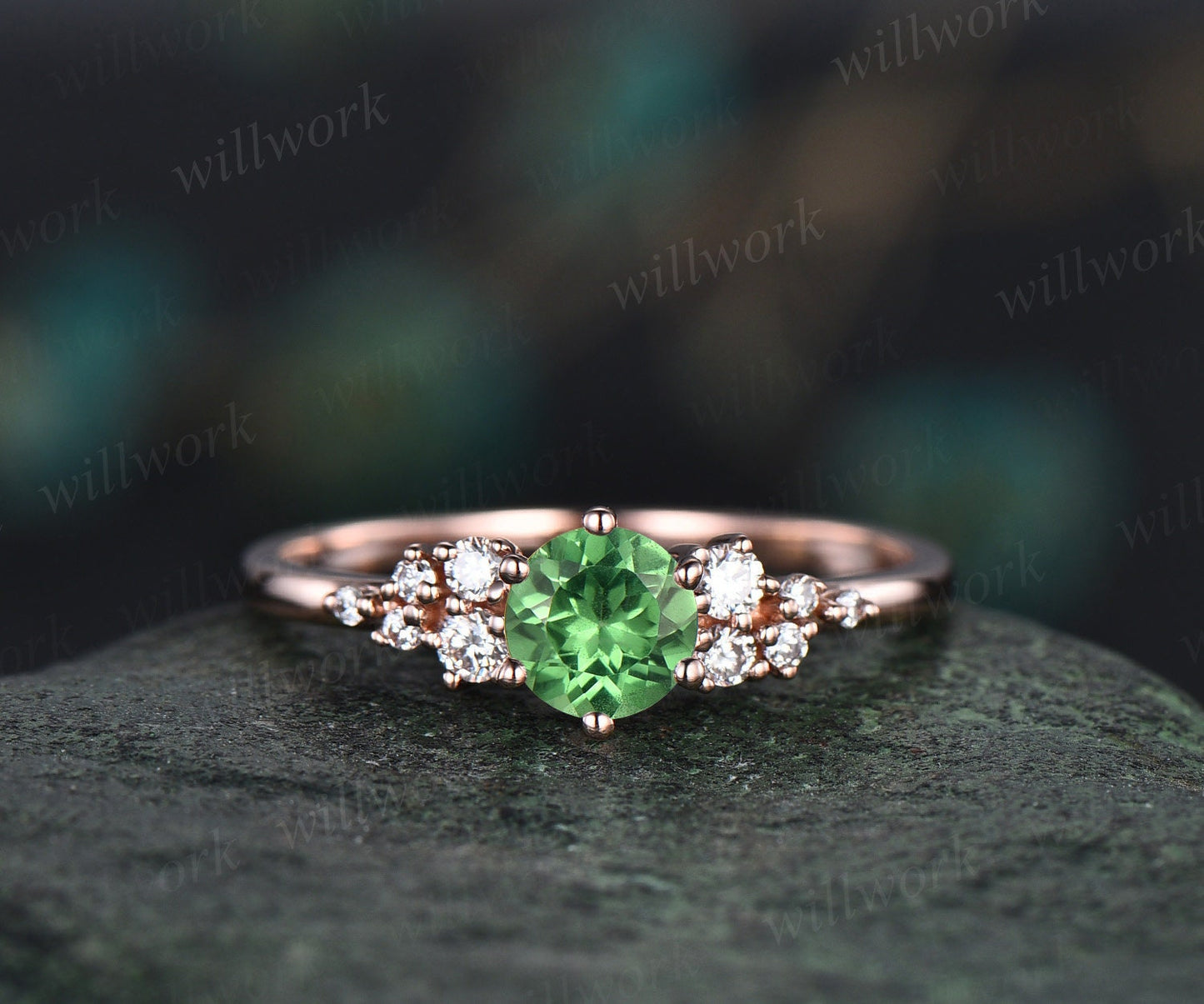 0.5ct Natural Tsavorite ring round cut Tsavorite engagement ring white gold snowdrift diamond ring 6 prong dainty unique wedding ring women