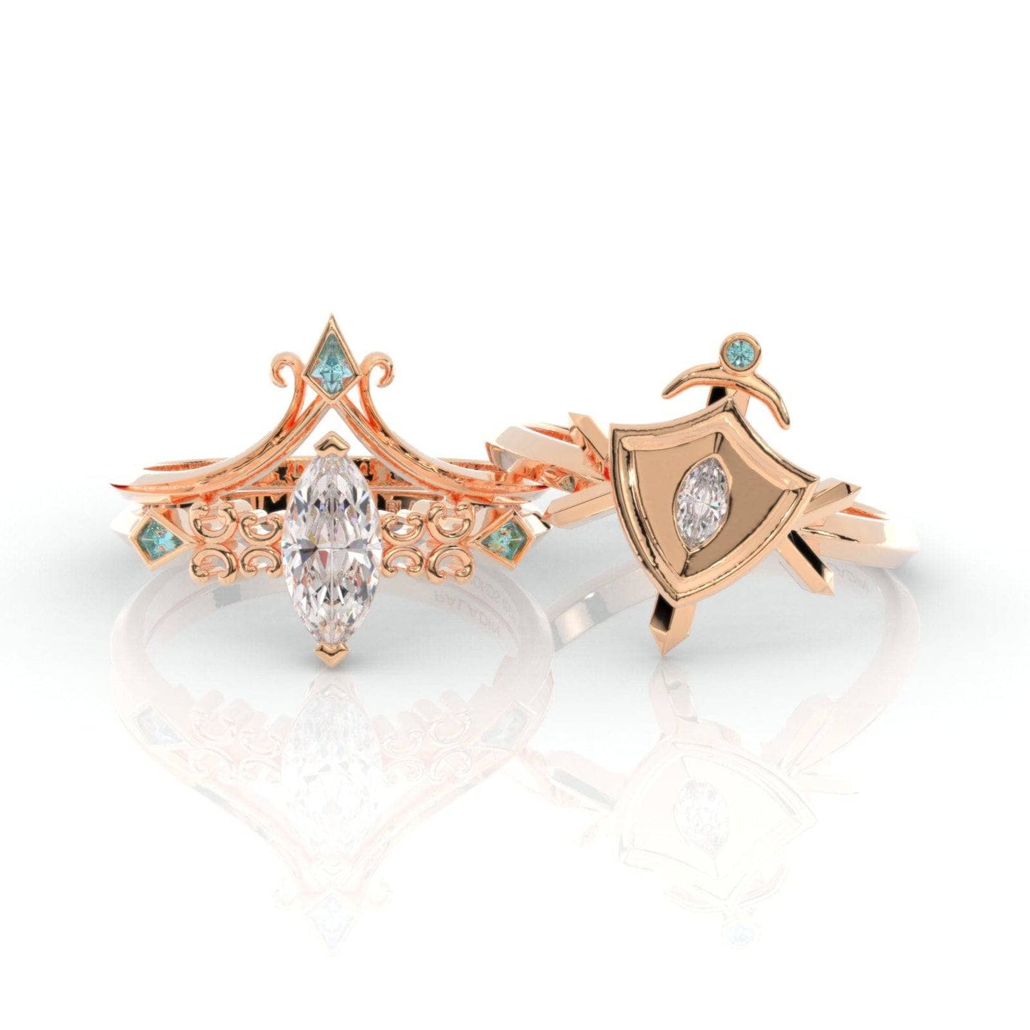 Paladin's 2-piece Ring Set (Women)- 14k Yellow Gold Video Game Inspired Rings
