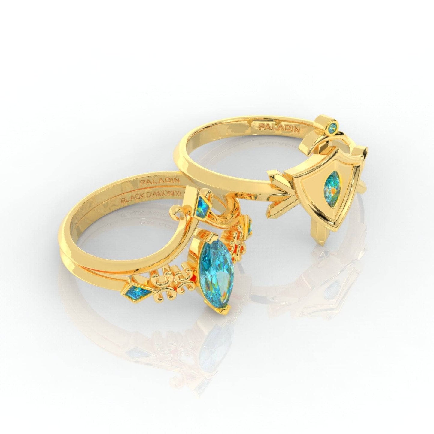 Paladin's 2-piece Ring Set (Women)- 14k Yellow Gold Video Game Inspired Rings