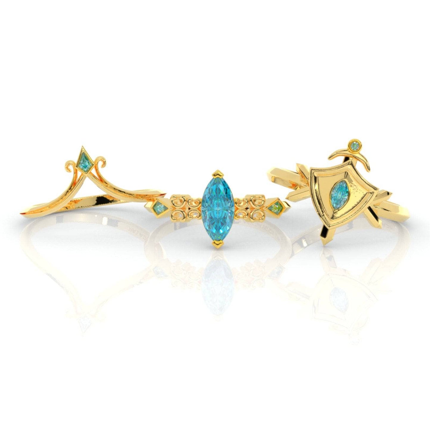 Paladin's 2-piece Ring Set (Women)- 14k Yellow Gold Video Game Inspired Rings