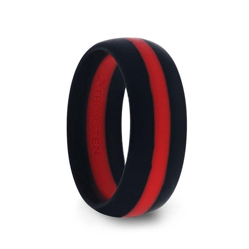 ZARIA Matte Black Men's Silicone Ring With Vibrant Red Colored Inlay - 8mm 8mm