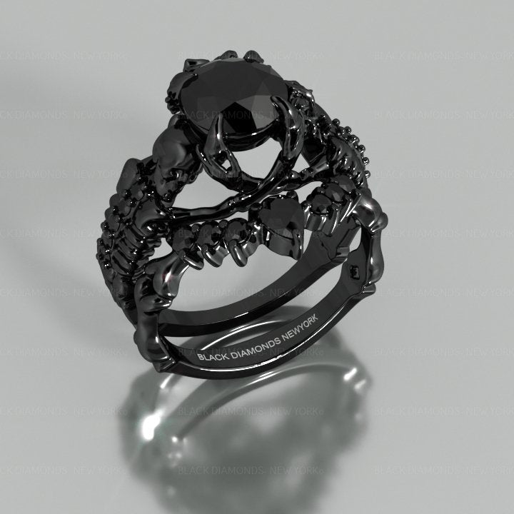 1.25 Carat Black Diamond Gothic Ring Set - Together Forever