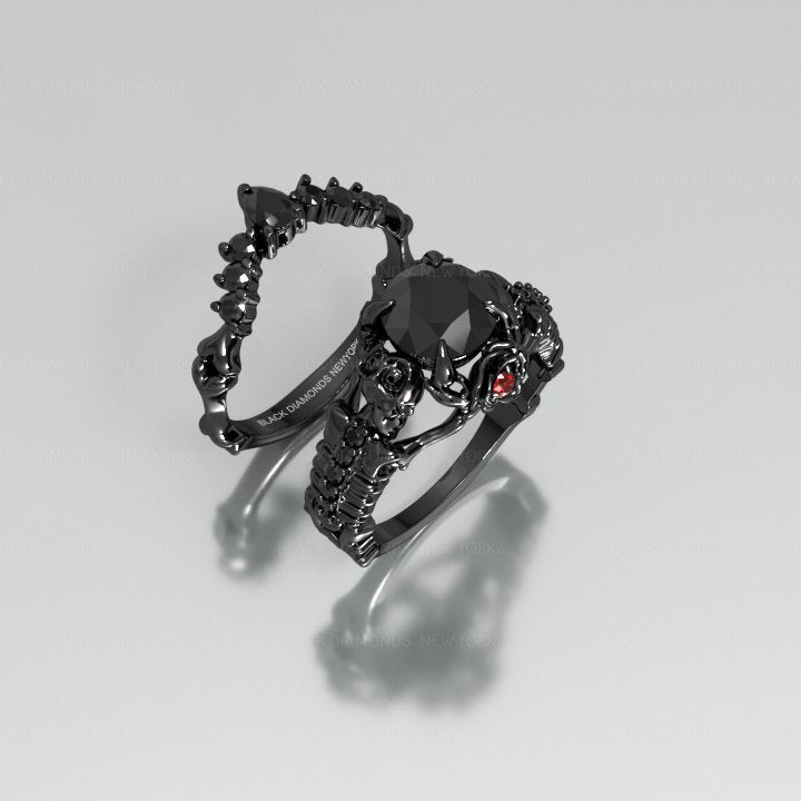 1.25 Carat Black Diamond Gothic Ring Set - Together Forever