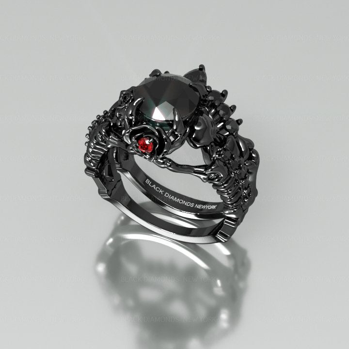 1.25 Carat Black Diamond Gothic Ring Set - Together Forever