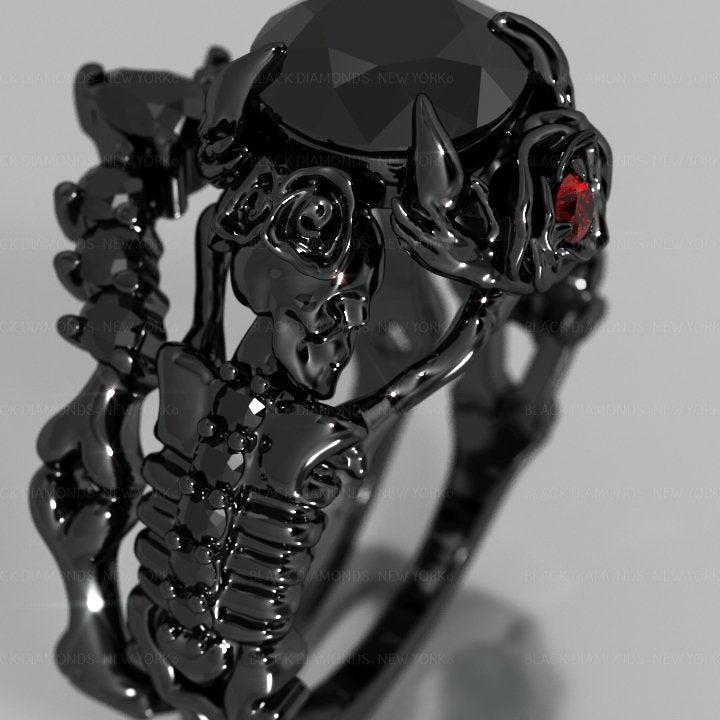 1.25 Carat Black Diamond Gothic Ring Set - Together Forever
