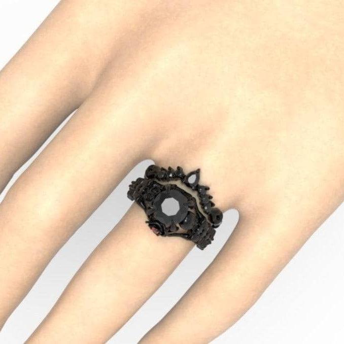 1.25 Carat Black Diamond Gothic Ring Set - Together Forever