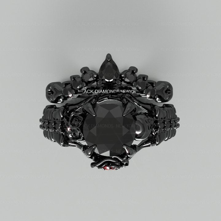1.25 Carat Black Diamond Gothic Ring Set - Together Forever