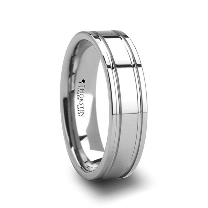ANCHORAGE Men’s Tungsten Wedding Band with Dual Offset Grooves - 6mm or 8mm.