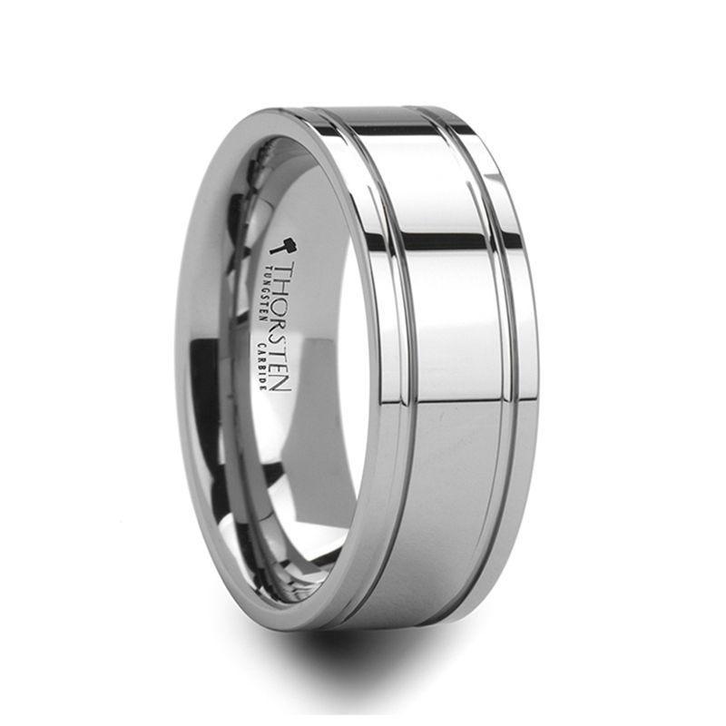 ANCHORAGE Men’s Tungsten Wedding Band with Dual Offset Grooves - 6mm or 8mm.