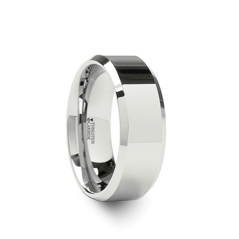 LAWTON White Tungsten Wedding Band with Beveled Edges - 10mm