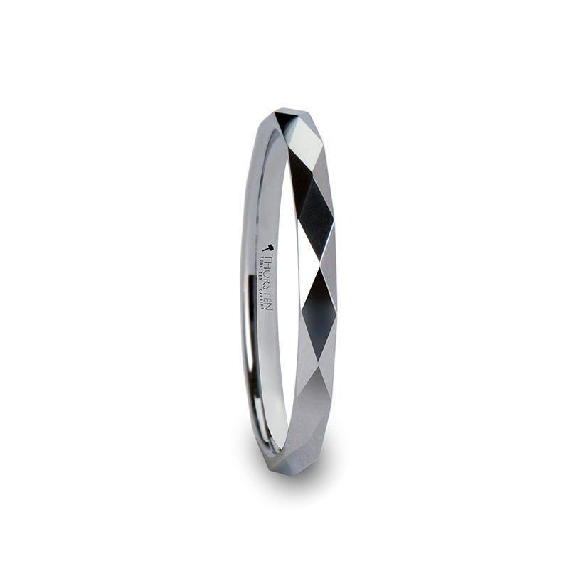 WICHITA Diamond Faceted White Tungsten Ring for Her - 2mm 2mm