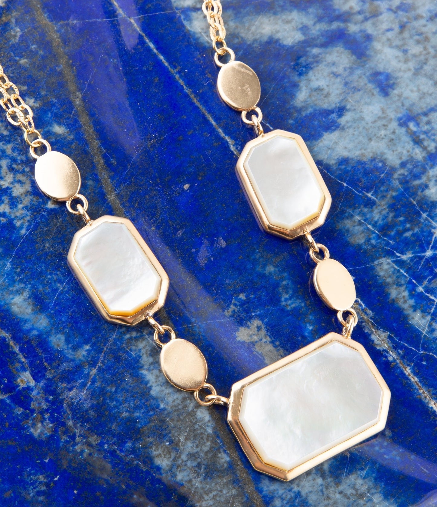 White Mother of Pearl and Golden Bronze Statement Necklace