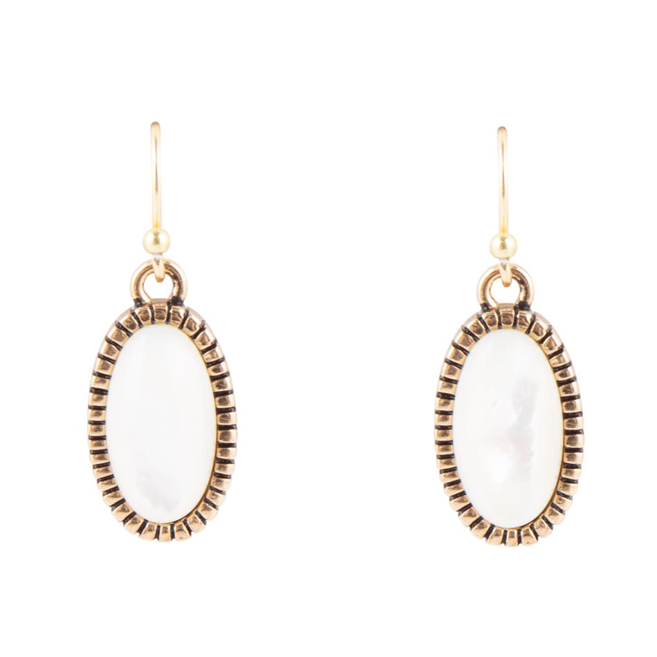 White Mother of Pearl Oval Golden Drop Earrings