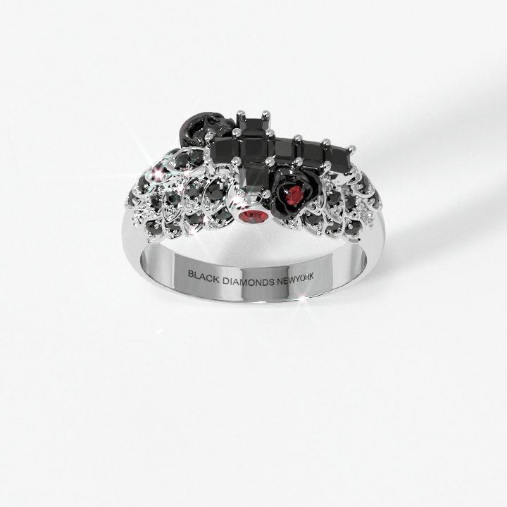 You're My Life- 14K Gold Skull, Cross Black Rose EVN™ and Diamond Gothic Promise Ring Custom Size (3-15 US)